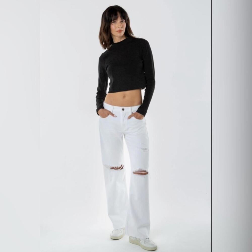 NWT Etica White Amis Relaxed Fit Low Rise Distressed Raw‎ Hem Bootcut Jeans 25
